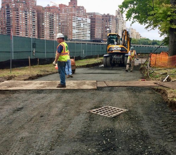 Update: Construction Fence Behind Octagon Is About To Come Down Grass-paved road under construction in 2018.